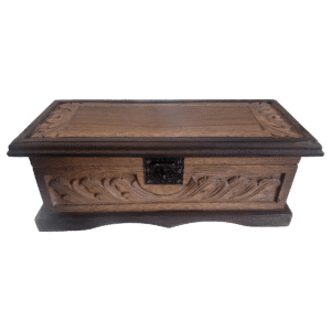 Hand-Carved Wooden Keepsake Chest with Floral Relief